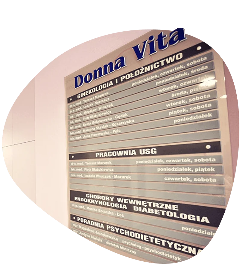 Tablica informacyjna placówki Donna Vita